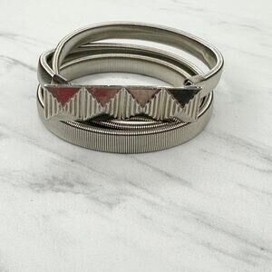 Womens Silver Tone Stretch Coil Belt Pyramid Studded Buckle One Size ✨